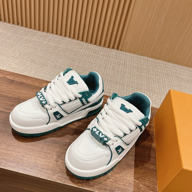 LV Trainer Maxi Sneaker White Mix Emerald Green Calfskin
