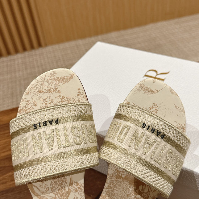 DIOR 26S SLIDE SANDALS IN BEIGE TOILE DE JOUY LOGO