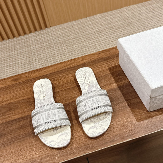 DIOR 26S SLIDE SANDALS IN GREY TOILE DE JOUY LOGO