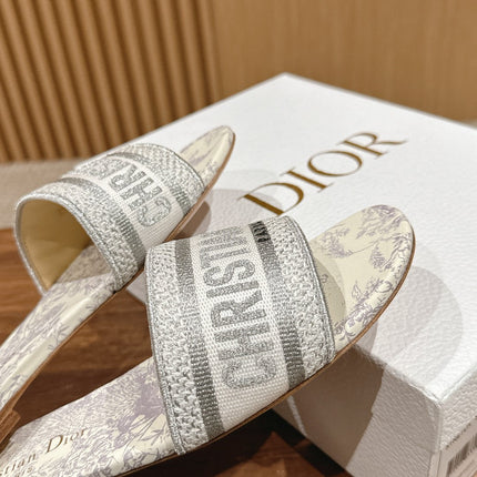 DIOR 26S SLIDE SANDALS IN GREY TOILE DE JOUY LOGO