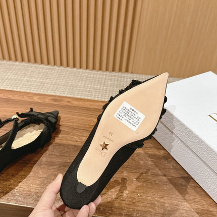 DIOR ADIORABLE HIGH HEEL 25S IN BLACK FABRIC WITH PEARL DETAILING
