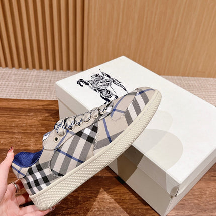 BURBERRY 26S SNEAKERS IN LIGHT CREAM CANVAS PLAID