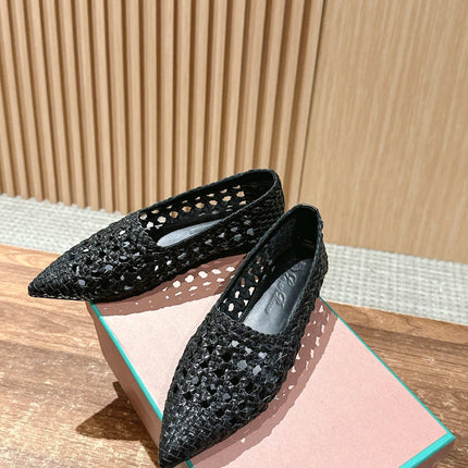 LP POINTED-TOE BALLET FLATS 25S IN BLACK LAMBSKIN