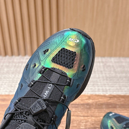 ALO 25S SALOMON XT WHISPER IN BLACK MESH FABRIC AND GREEN LAMBSKIN