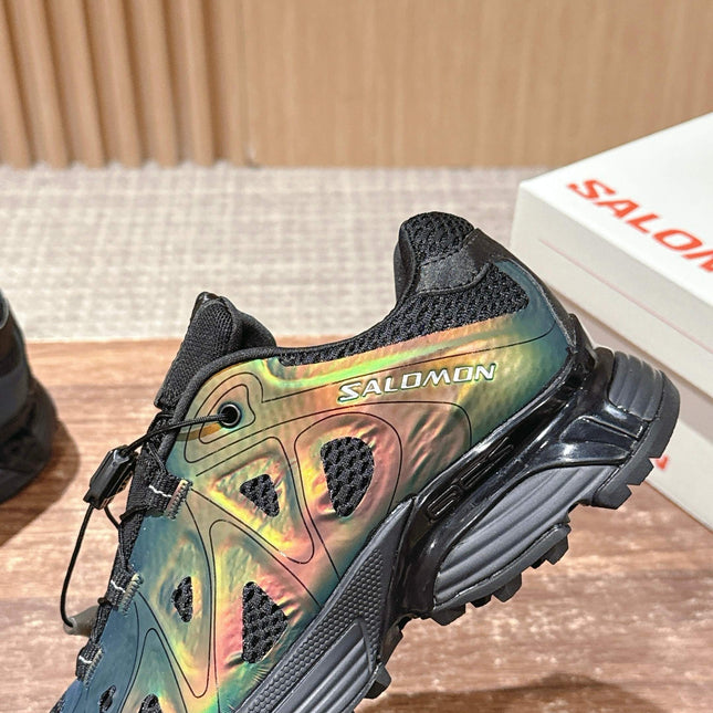 ALO 25S SALOMON XT WHISPER IN BLACK MESH FABRIC AND GREEN LAMBSKIN