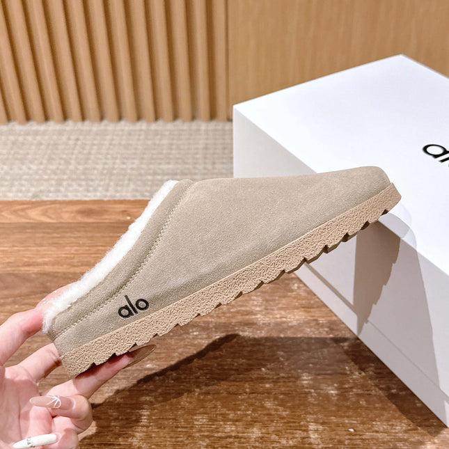 ALO 25S BIRKENSTOCK CLOGS IN LIGHT GREY SUEDE AND WHITE WOOL