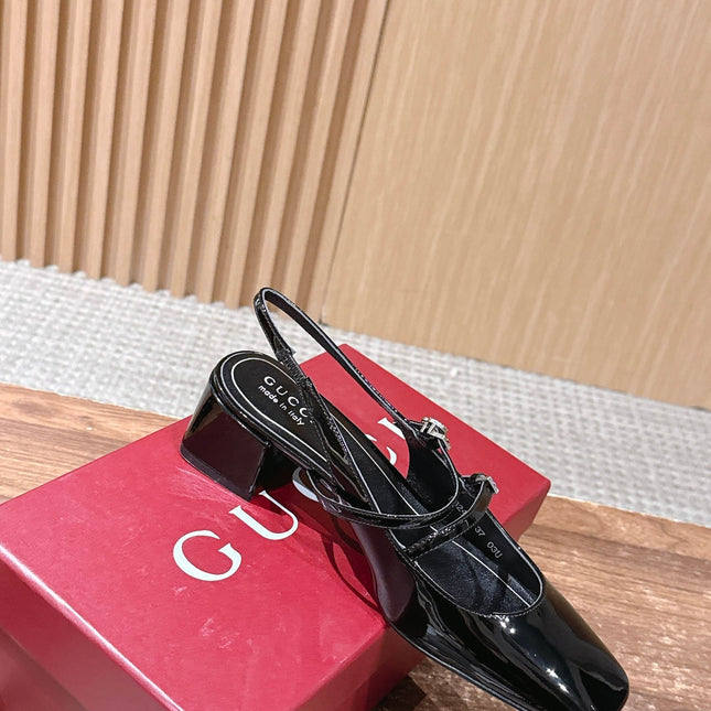 GUCCI 26S BLOCK-HEEL SLINGBACK PUMPS 45 MM IN BLACK CALFSKIN