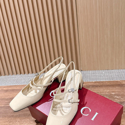 GUCCI 26S BLOCK-HEEL SLINGBACK PUMPS 45 MM IN CREAM BEIGE CALFSKIN