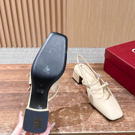 GUCCI 26S BLOCK-HEEL SLINGBACK PUMPS 45 MM IN CREAM BEIGE CALFSKIN