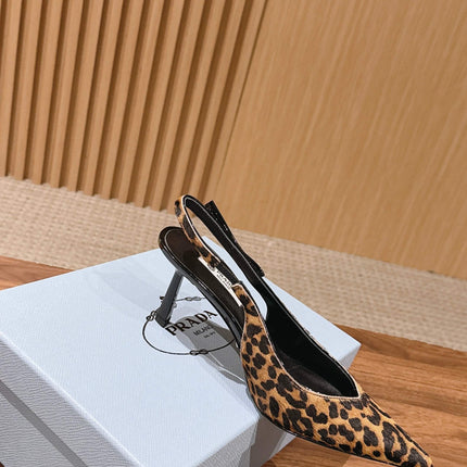 PRADA 26S SLINGBACK POINTED HEELS IN LEOPARD PRINT PONY HAIR