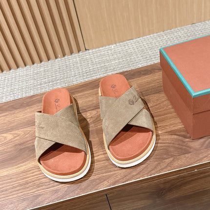 LP 26S CROSS STRAP SLIDES SANDAL IN OLIVE BROWN SUEDE