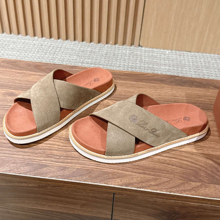 LP 26S CROSS STRAP SLIDES SANDAL IN OLIVE BROWN SUEDE