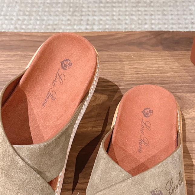 LP 26S CROSS STRAP SLIDES SANDAL IN OLIVE BROWN SUEDE