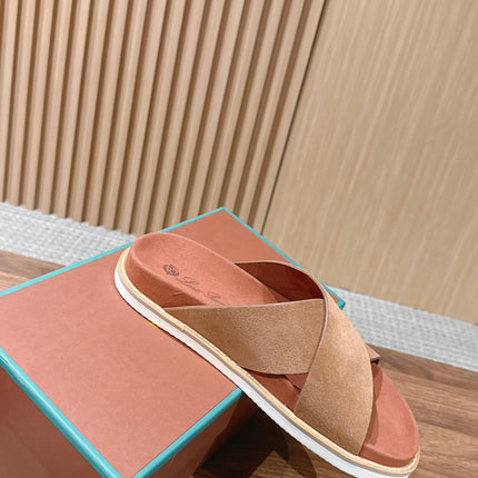 LP 26S CROSS STRAP SLIDES SANDAL IN BROWN SUEDE