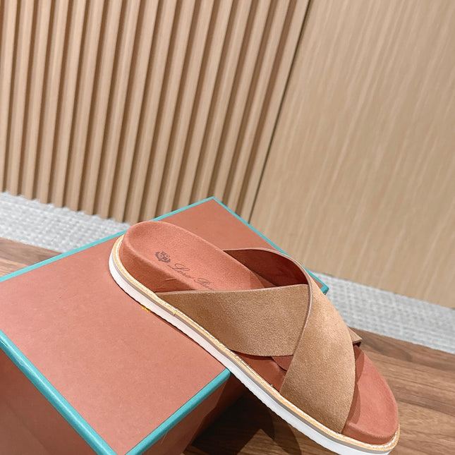 LP 26S CROSS STRAP SLIDES SANDAL IN BROWN SUEDE