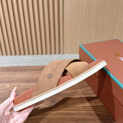 LP 26S CROSS STRAP SLIDES SANDAL IN BROWN SUEDE