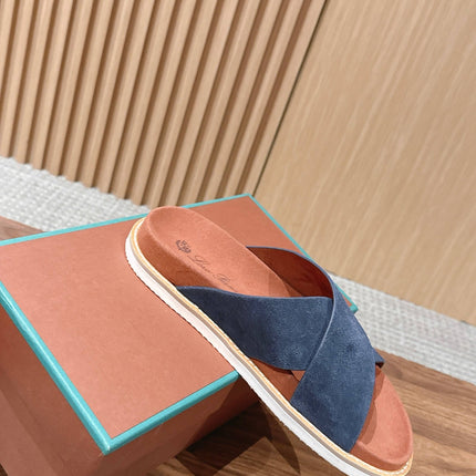 LP 26S CROSS STRAP SLIDES SANDAL IN NAVY BLUE SUEDE