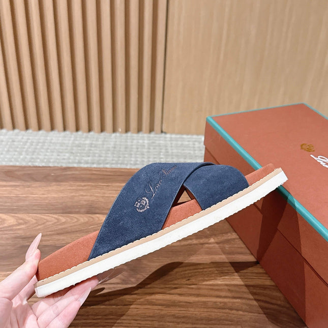 LP 26S CROSS STRAP SLIDES SANDAL IN NAVY BLUE SUEDE