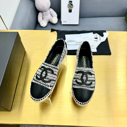 CC ESPADRILLES PLATFORM 25S IN SKY BLACK AND WHITE TWEED MIX CALFSKIN