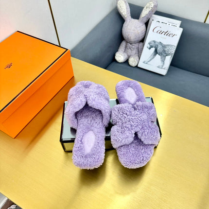 0RAN SHEARLING SANDALS PERIWINKLE PURPLE