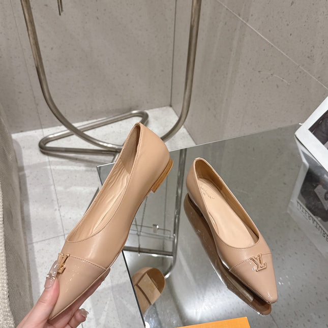 LV 26S POINTED TOE BALLET FLATS IN NUDE BEIGE CALFSKIN