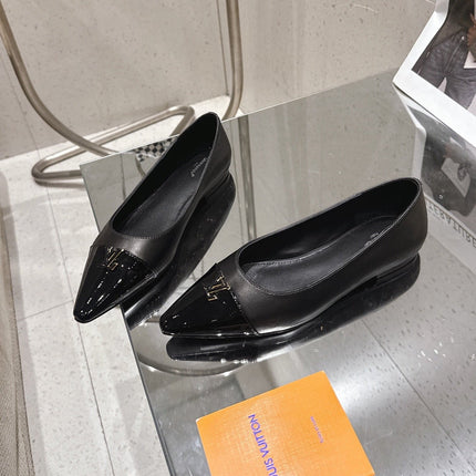 LV 26S POINTED TOE BALLET FLATS IN BLACK CALFSKIN