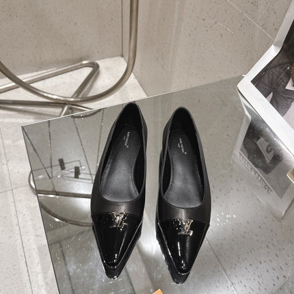 LV 26S POINTED TOE BALLET FLATS IN BLACK CALFSKIN