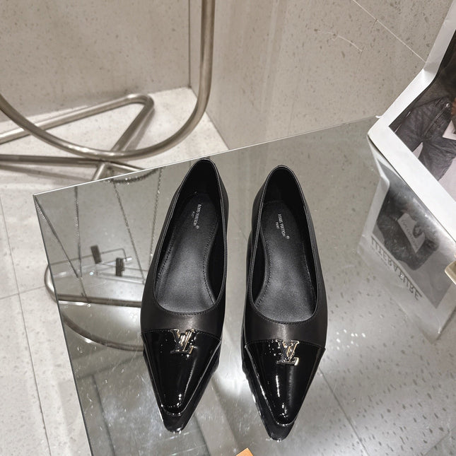 LV 26S POINTED TOE BALLET FLATS IN BLACK CALFSKIN