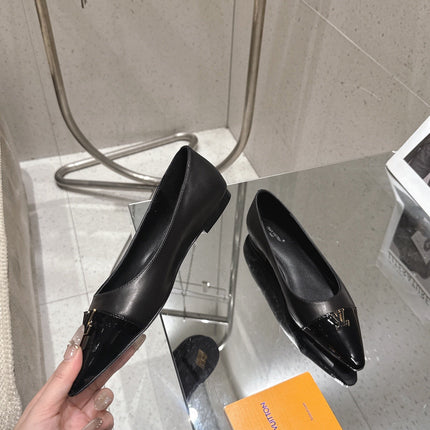 LV 26S POINTED TOE BALLET FLATS IN BLACK CALFSKIN
