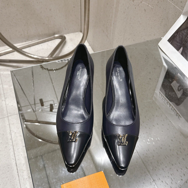 LV 26S POINTED TOE HIGH HEELS 55 MM IN BLACK BLUE CALFSKIN