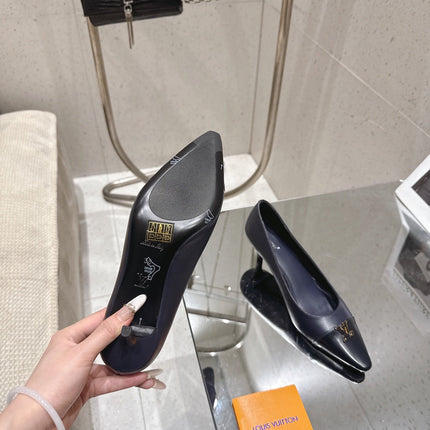 LV 26S POINTED TOE HIGH HEELS 55 MM IN BLACK BLUE CALFSKIN