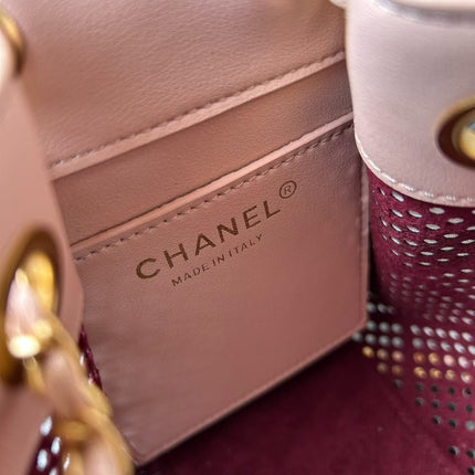 CHANEL 26S HOBO BAG 22 IN LIGHT PINK PERFORATED CALFSKIN GOLD HARDWARE