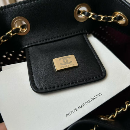 CHANEL 26S HOBO BAG 22 IN BLACK PERFORATED CALFSKIN GOLD HARDWARE