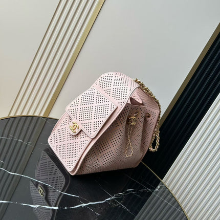 CHANEL 26S HOBO BAG MEDIUM 30 IN LIGHT PINK PERFORATED CALFSKIN GOLD HARDWARE