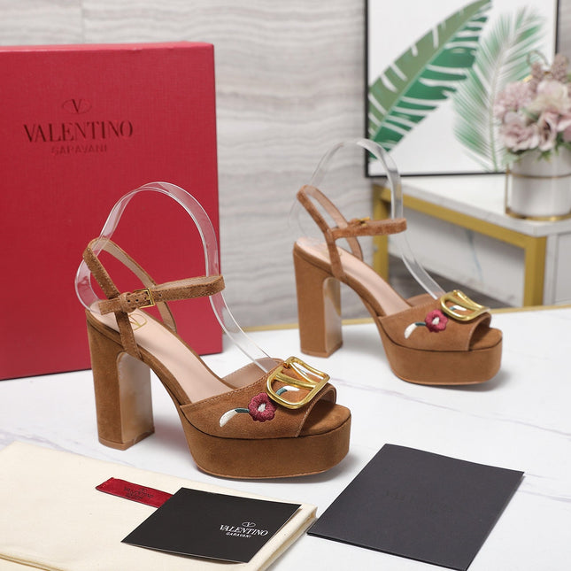 VALENTINO 25S GARAVANI VLOGO SIGNATURE HIGH-HEEL SANDALS 110 MM IN BROWN SUEDE