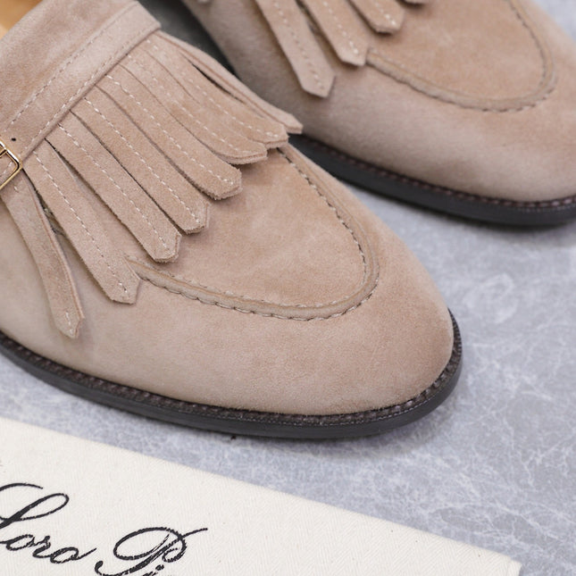 LP 26S SERGIO TASSEL LOAFERS IN LIGHT BROWN SUEDE GOLD HARDWARE