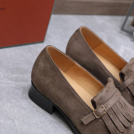 LP 26S SERGIO TASSEL LOAFERS IN BROWN SUEDE GOLD HARDWARE