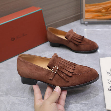 LP 26S SERGIO TASSEL LOAFERS IN CHOCOLATE BROWN SUEDE GOLD HARDWARE