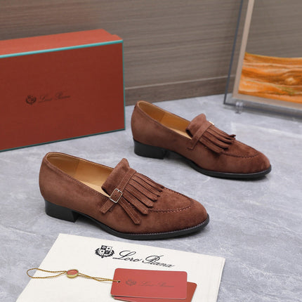 LP 26S SERGIO TASSEL LOAFERS IN CHOCOLATE BROWN SUEDE GOLD HARDWARE