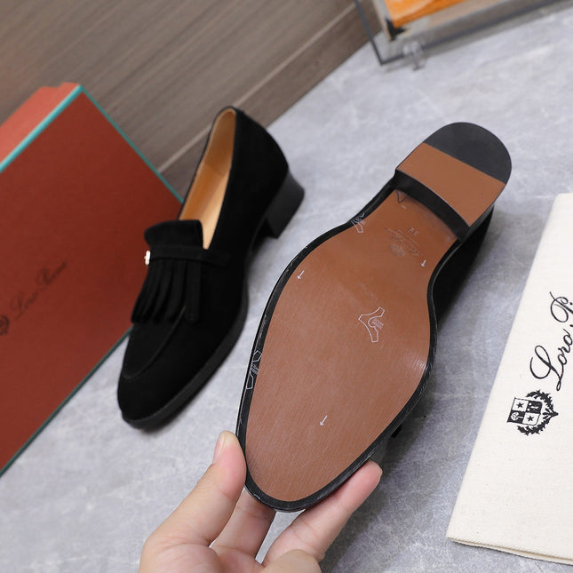 LP 26S SERGIO TASSEL LOAFERS IN BLACK SUEDE SILVER HARDWARE