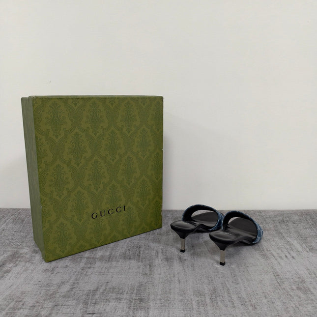 GUCCI 26S MULE SANDALS 55MM IN BLUE GG DENIM