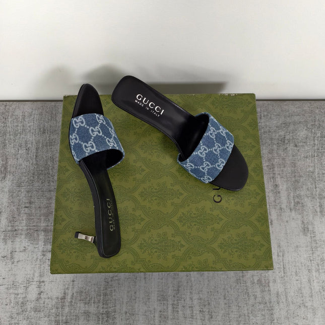 GUCCI 26S MULE SANDALS 55MM IN BLUE GG DENIM