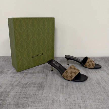 GUCCI 26S MULE SANDALS 55MM IN BEIGE BROWN GG CANVAS
