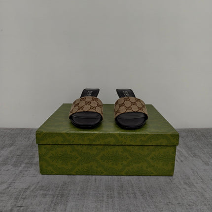 GUCCI 26S MULE SANDALS 55MM IN BEIGE BROWN GG CANVAS
