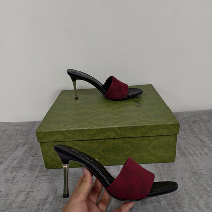 GUCCI 26S MULE SANDALS 85MM IN DARK RED GG CANVAS