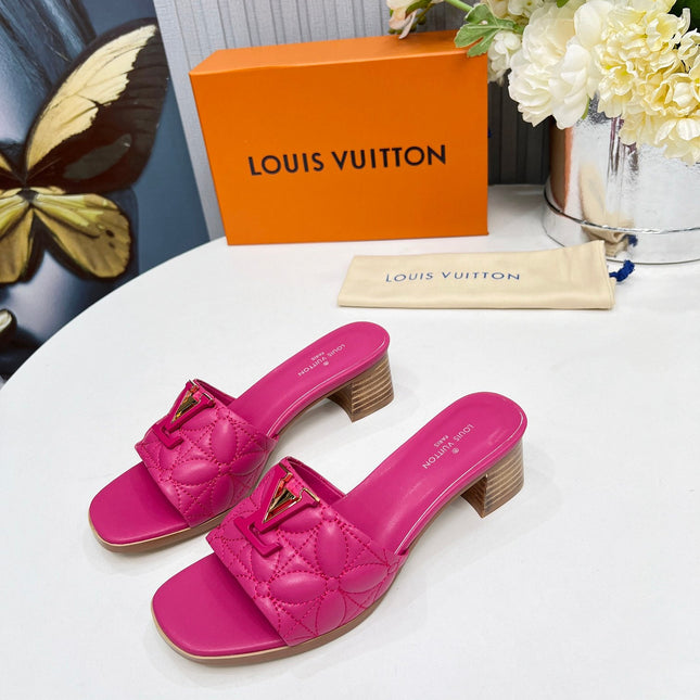 LV 26S MARE HIGH-HEELED MULE SANDALS IN PINK CALFSKIN