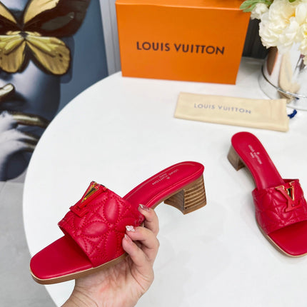 LV 26S MARE HIGH-HEELED MULE SANDALS IN RED CALFSKIN