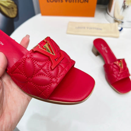 LV 26S MARE HIGH-HEELED MULE SANDALS IN RED CALFSKIN