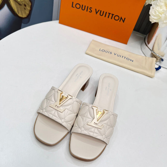 LV 26S MARE HIGH-HEELED MULE SANDALS IN IVORY BEIGE CALFSKIN