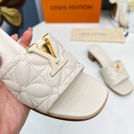 LV 26S MARE HIGH-HEELED MULE SANDALS IN IVORY BEIGE CALFSKIN